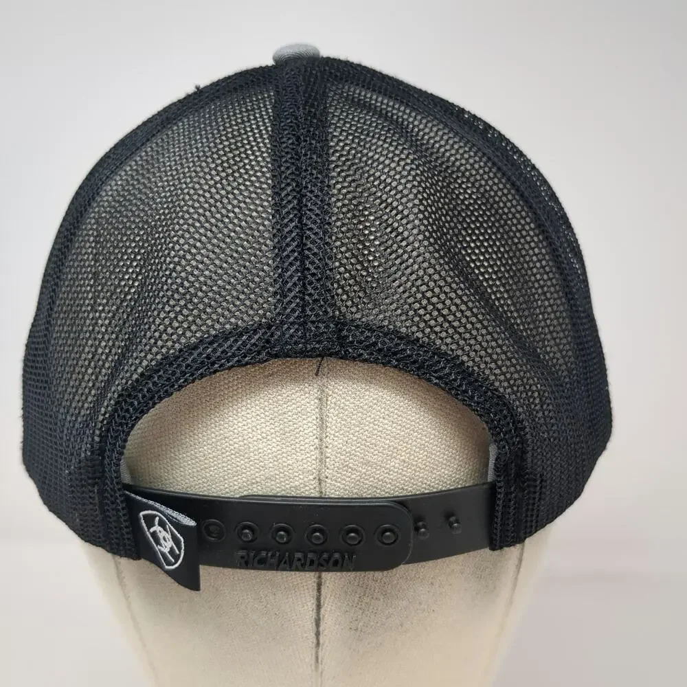 Ariat Trucker Hat Gray One Size US Flag Patch Mesh Back Snapback Richardson 112